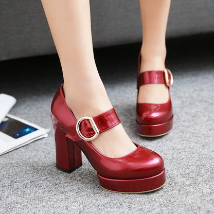 Women's Small Size Thick High-heeled Shoes With Buckle