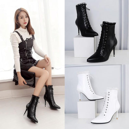 Pointed high-heeled low boots autumn and winter stiletto