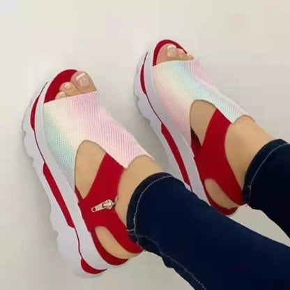 Women's Thick Sole Fish Mouth Fly Woven Soft Sole Casual Beach Shoes