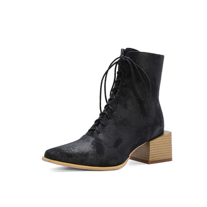 Botas Martin para mujer, tacón grueso, punta puntiaguda, cremallera, botas cortas para mujer