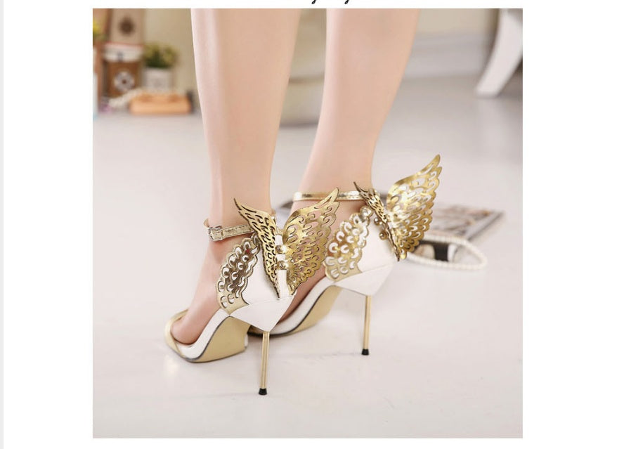 Star with the same paragraph colorful butterfly wings nightclub shoes stiletto high heel sandals