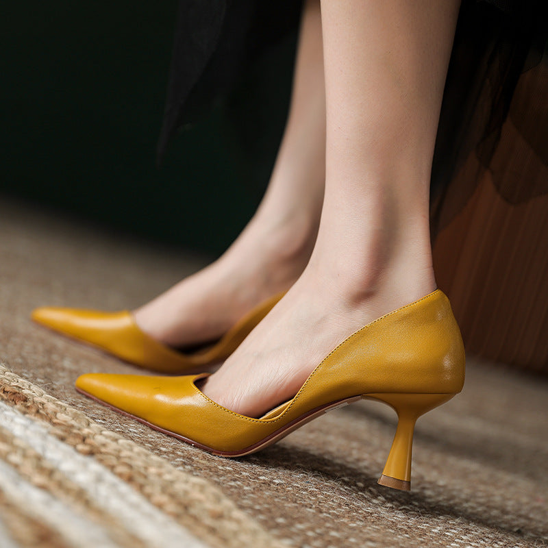 Chaussures à bout pointu et à bouche peu profonde pour femmes, nouvelles sandales polyvalentes à talons hauts et à talons aiguilles en cuir, printemps et été