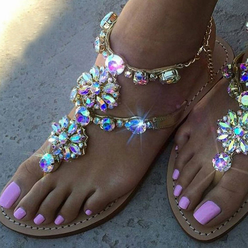 Large size water diamond chain flat Roman flip flops sandals