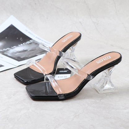 Transparent Strap Sexy Chunky High Heel  Crystal Sandals