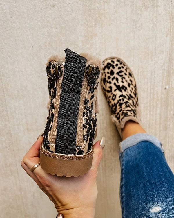 Leopard Shoes Warm Plush Ankle Boots For Women