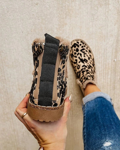 Botines de felpa cálidos con estampado de leopardo para mujer