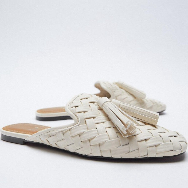 New Style Hand-woven Square Toe Women Slippers