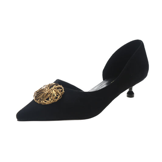 Zapatos de tacón alto de ante con punta para mujer, tacón medio, carrera