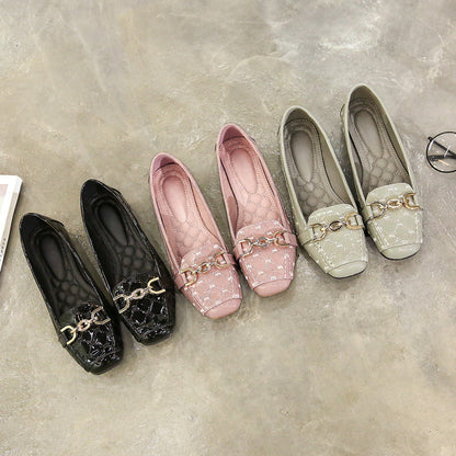 Soft bottom shoes series 2021 autumn Korean mother metal buckle shoes shoes size square shoes