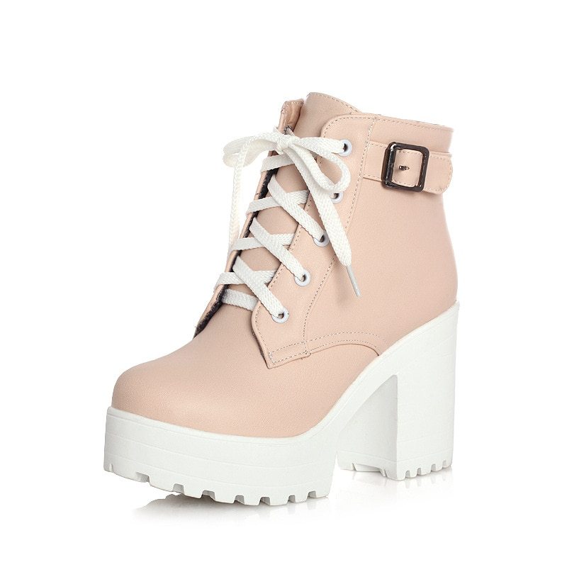 Sponge cake chunky heel plus size lace-up Martin boots