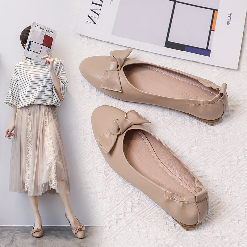 Leather Pea Single Shoes Women''s Summer Soft Bottom Flat Bottom Versatile