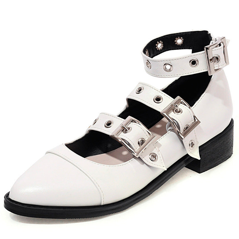 Single shoe thick heel Roman shoes with rivet buckle