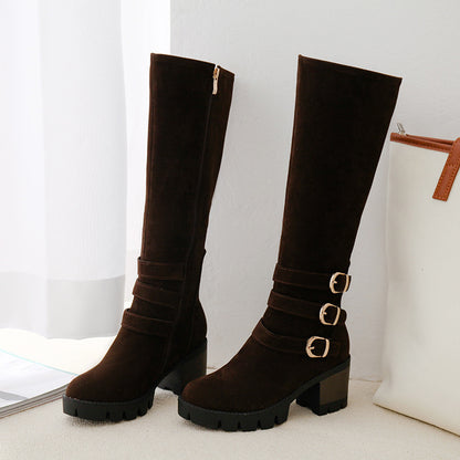 Zapatos de moda para mujer, botas altas de tacón alto de invierno, tallas grandes 40-43, para mujer