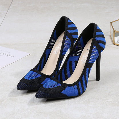 Flying woven fabric oversized high heels