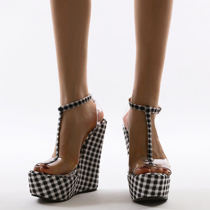 Scottish plaid simple wedge sandals