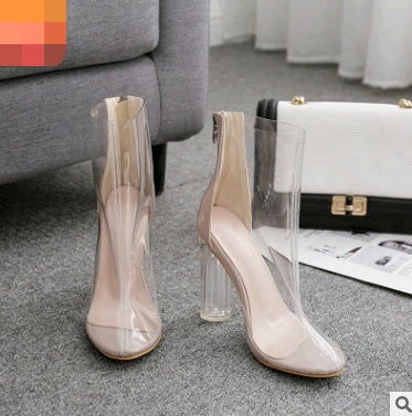 Grueso con cristal transpirable y zapatos de mujer sandalias tacones altos transparentes