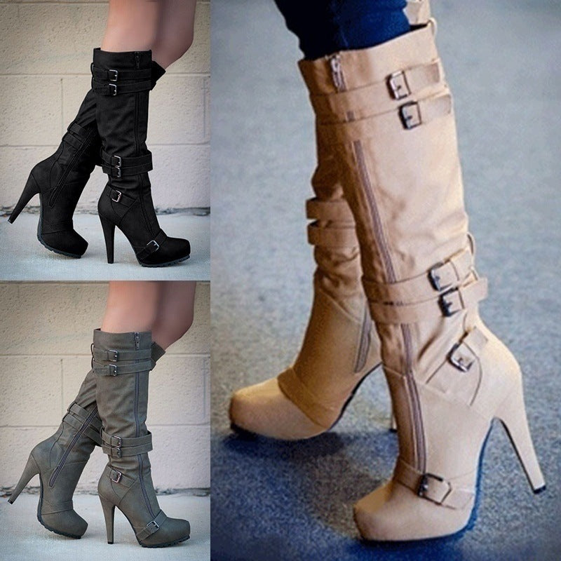 Bottes montantes à plateforme et talons hauts pour femmes