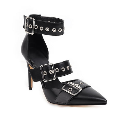 Super high heel pointed toe metal buckle sandals