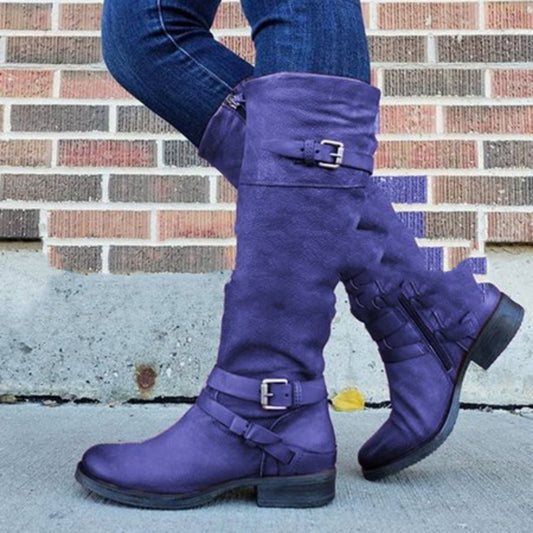 Bottes en cuir PU à fermeture éclair latérale pour femmes