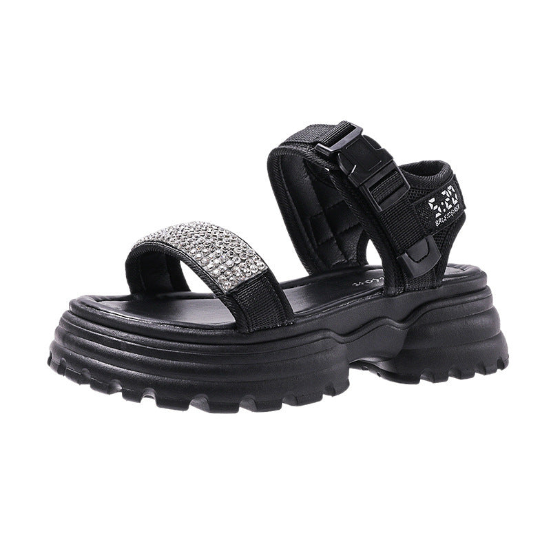 Women's Fashion Heightening Velcro Rhinestone Beach Shoes