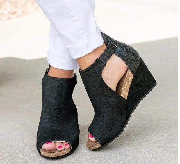 Toe hook and loop wedge heel sandals