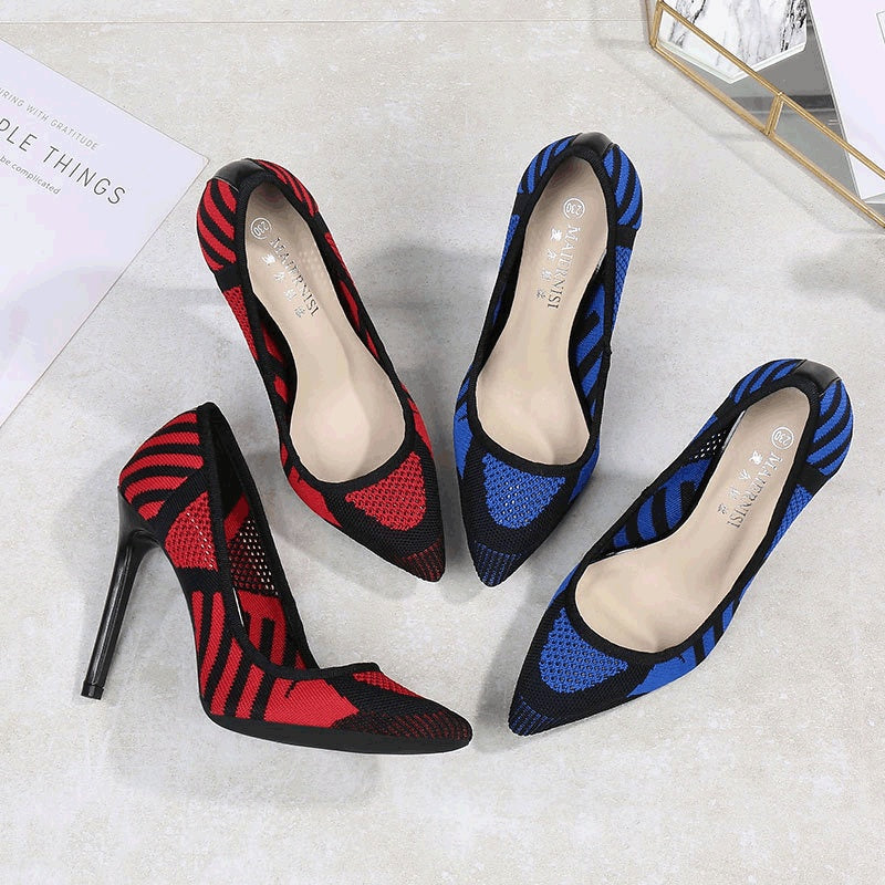 Flying woven fabric oversized high heels