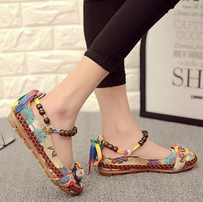 Vintage beaded embroidered lace cloth shoes national wind straps shallow mouth single shoes