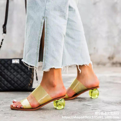 Zapatillas de mujer con diseño de tacón de bola de Eilyken, de PVC, con punta cuadrada y estampado de leopardo 