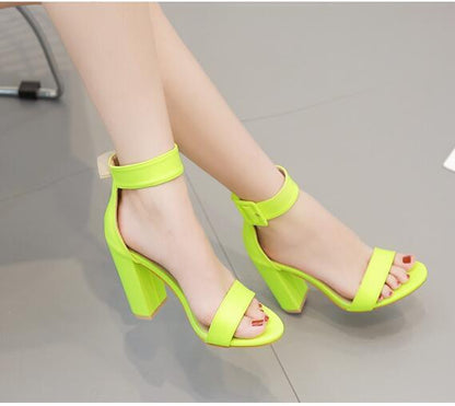 Square sandals with high heel and thick heel