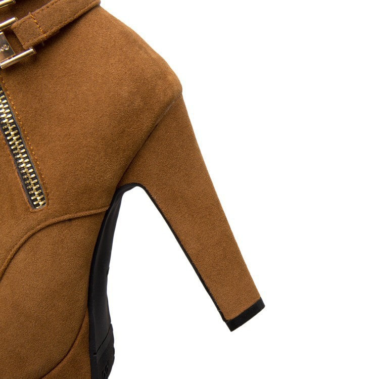 Botas cortas de mujer de talla grande con tacones gruesos