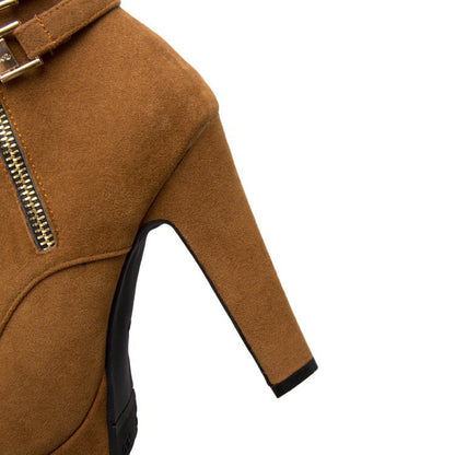 Botas cortas de mujer de talla grande con tacones gruesos