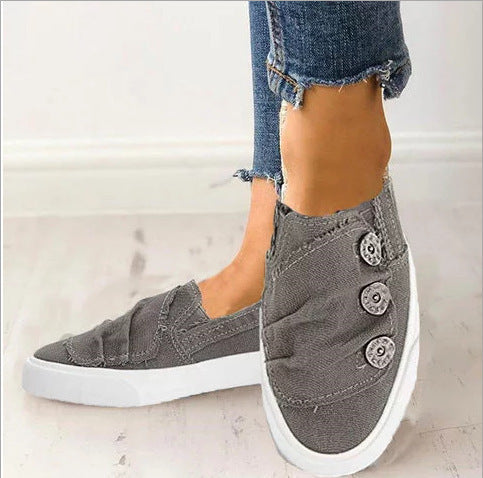 Fashion Canvas Shoes With Button Design Spring Summer Autumn Flats Shoes Outwear