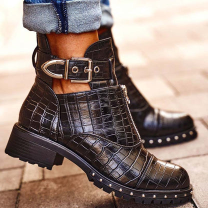 Autumn and Winter Low Heel 40-43 Buckle Rivet Low Boots Boots