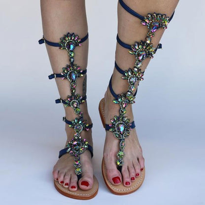 Rhinestone Hollow Roman Sandals