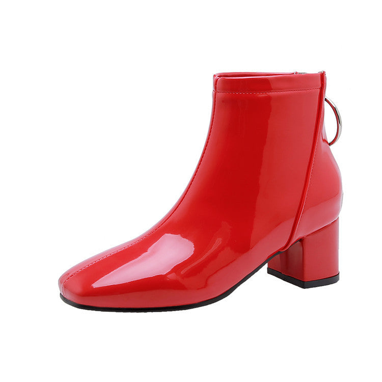 Patent leather Martin boots with square toe back zipper