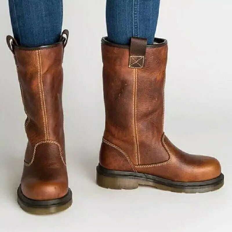 Bottes chaudes en peluche à semelle plate pour femmes, taille moyenne