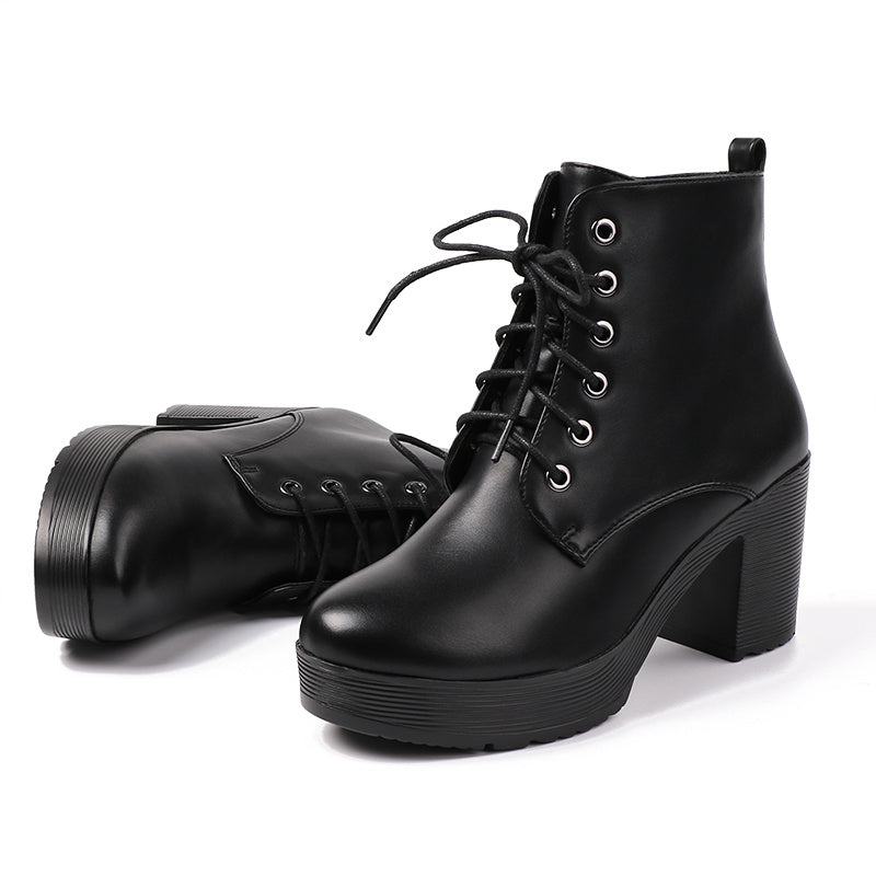 High-heeled women's boots Martin boots women's platform with waterproof platform boots and velvet warm leather boots