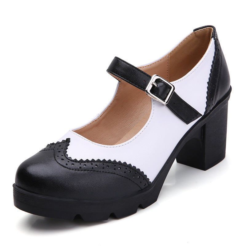 Vintage Mary Jane Casual Shoes Breathable Thick Heel Buckle