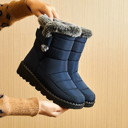 Botas de nieve de invierno, cálidas botas de plataforma de felpa, zapatos impermeables con velcro