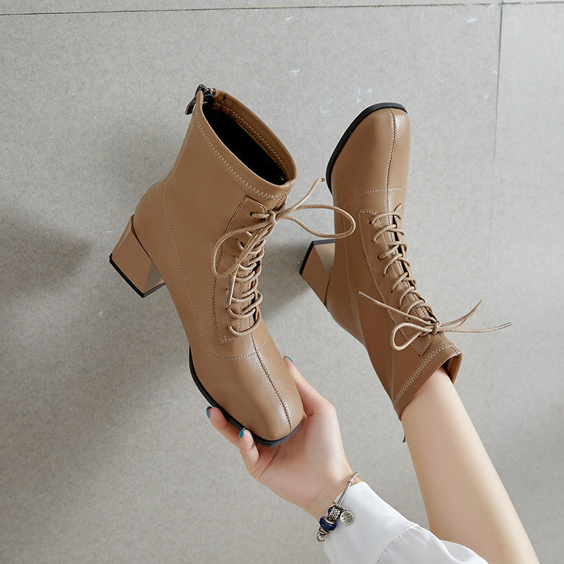 Fashion Heightened Middle Tube Strap Elastic Thin Leather Boots