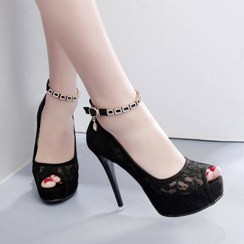 Super high heel lace sandals with fish mouth