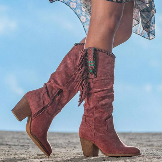 Frosted high-tube fringed women's boots