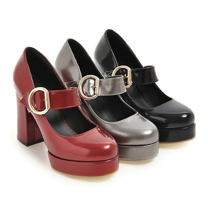 Women's Small Size Thick High-heeled Shoes With Buckle