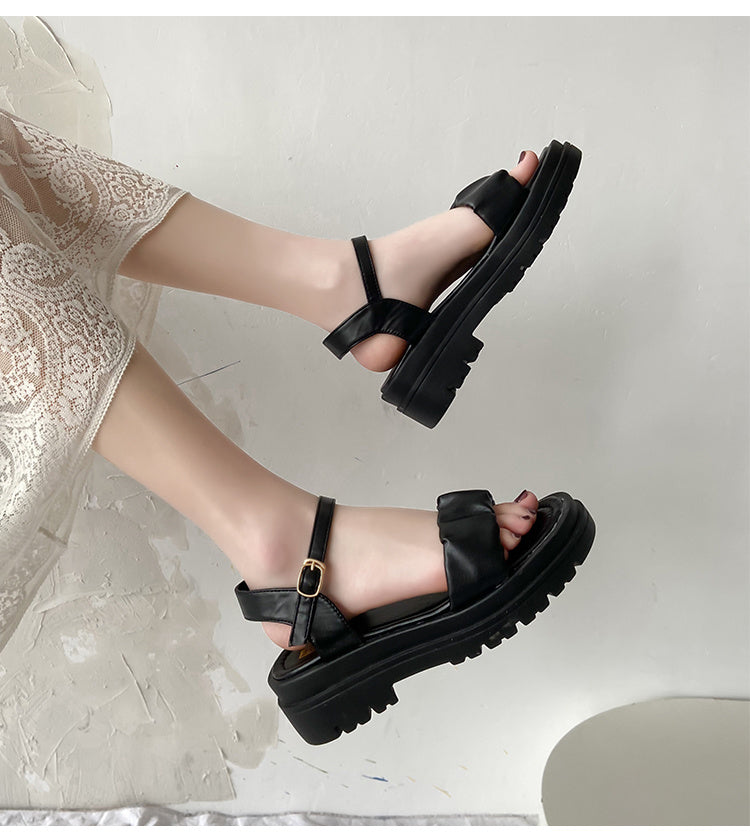 Women's Platform Sandals Summer Student Flat-bottomed French Roman Shoes