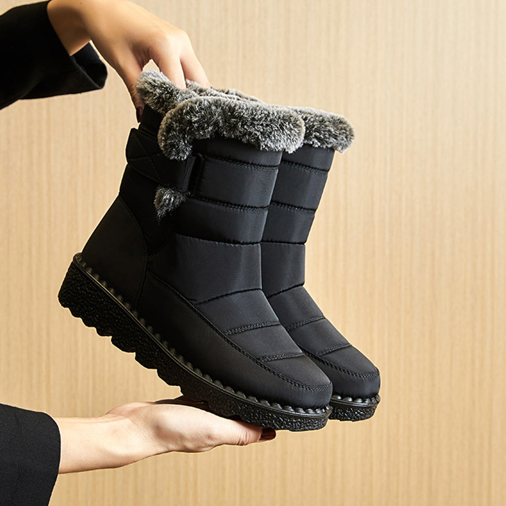 Botas de nieve de invierno, cálidas botas de plataforma de felpa, zapatos impermeables con velcro