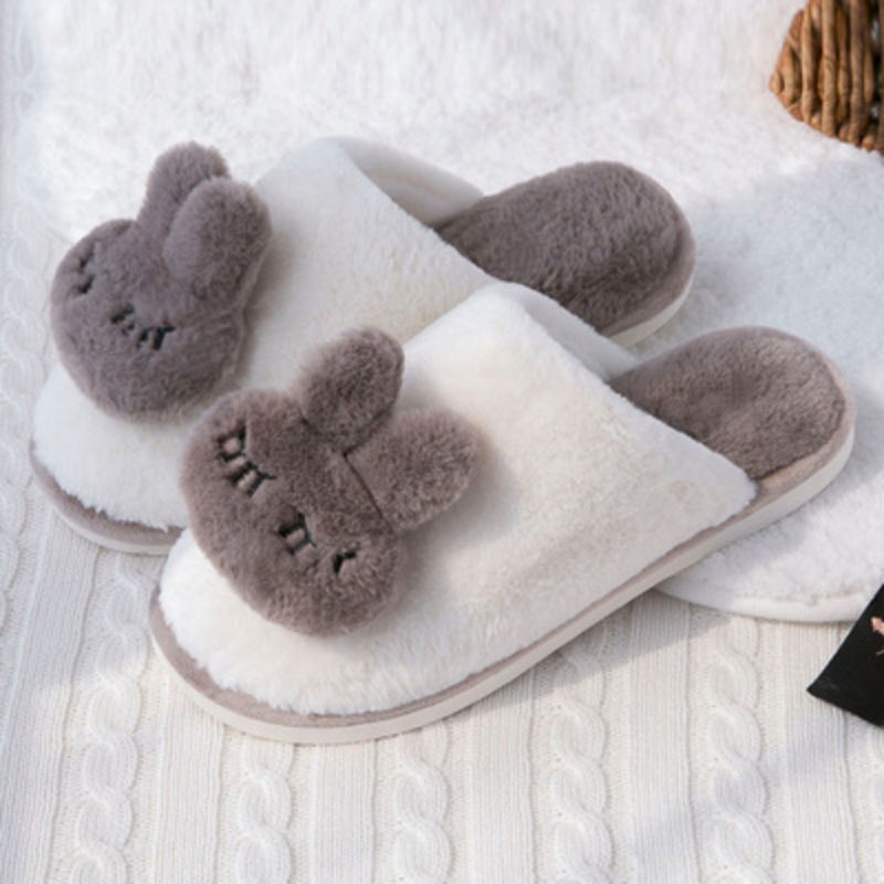 Cotton Slippers Female Winter Couple Home Confinement Shoes Cute Non-slip Plush Slippers