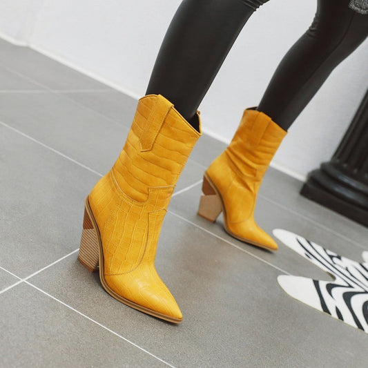 High heel pointed toe short boots