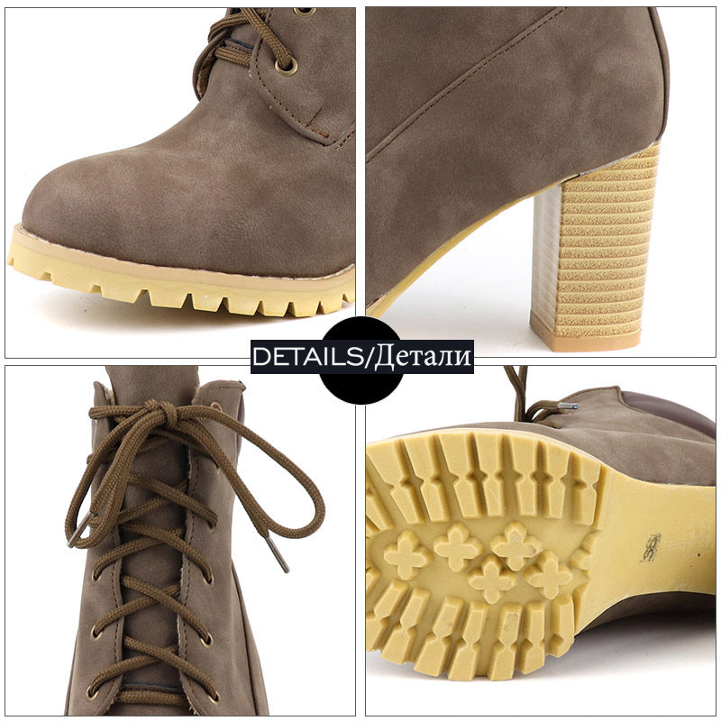 Foreign trade style front lace-up ankle boots