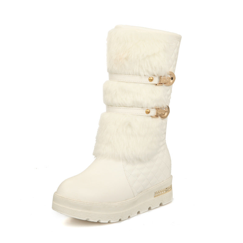 Large size women's shoes mid-tube platform platform platform with sleeve snow boots