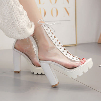 High-Heeled Strap Transparent Platform Heel Sandals